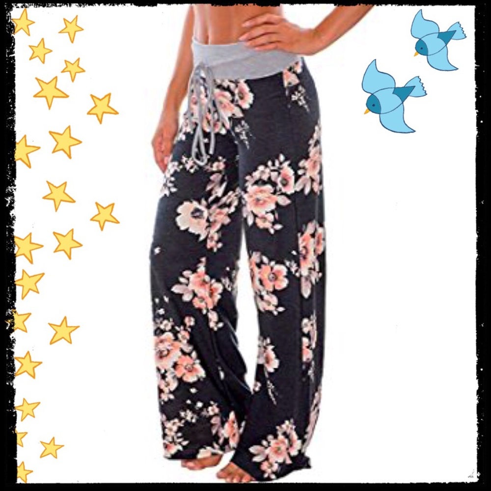 🌷BNWT🌷Floral Drawstring Palazzo Pants Wide Leg - Picture 2 of 2